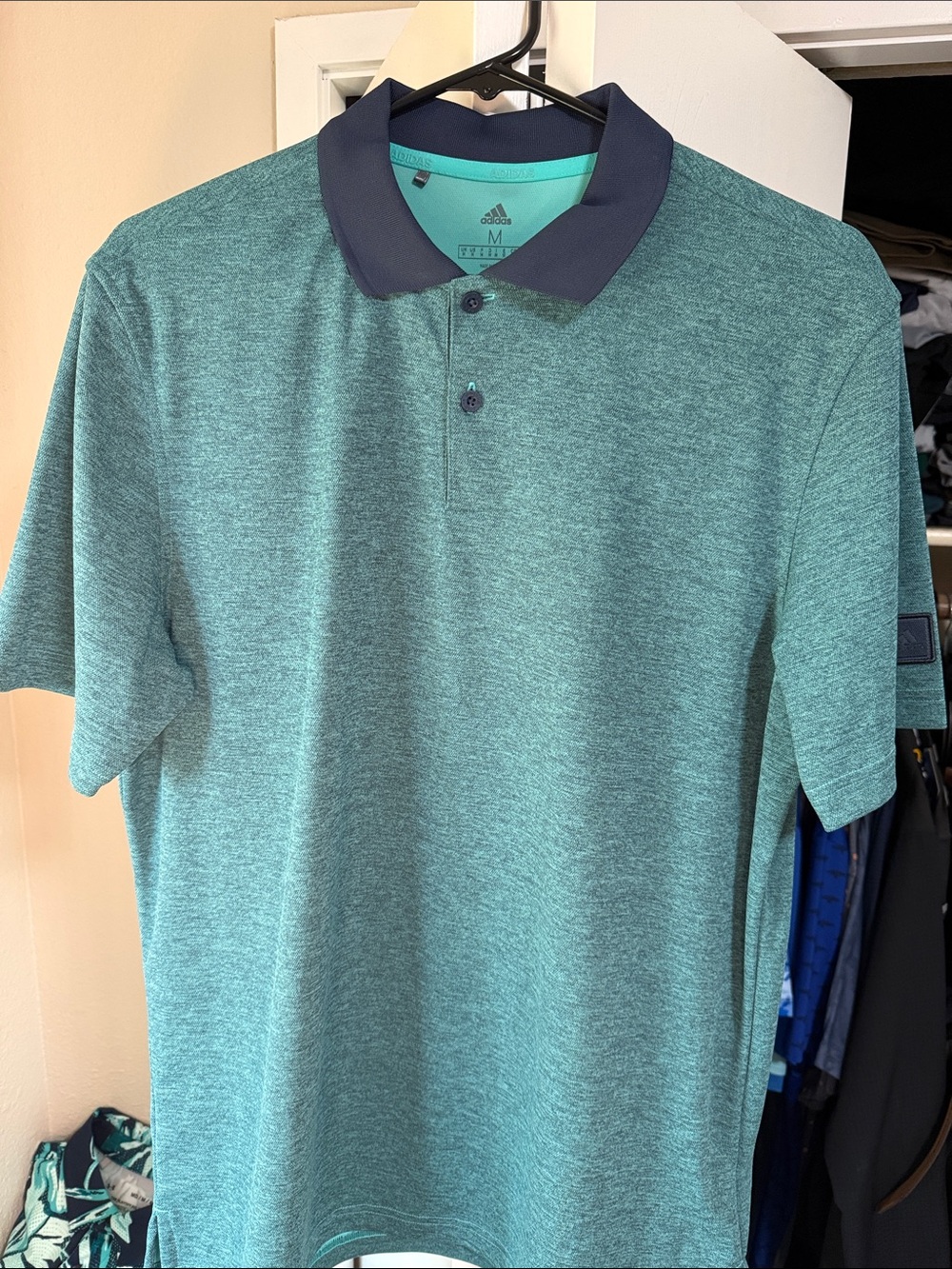 adidas Men's Golf Teal Heather Polo with Navy Collar
